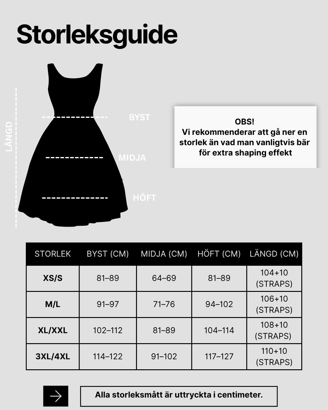 Storleksguide för 360° Midjeslimmande Klänning