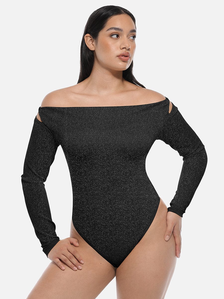Glansig shapewear-body med inbyggd bh och string
