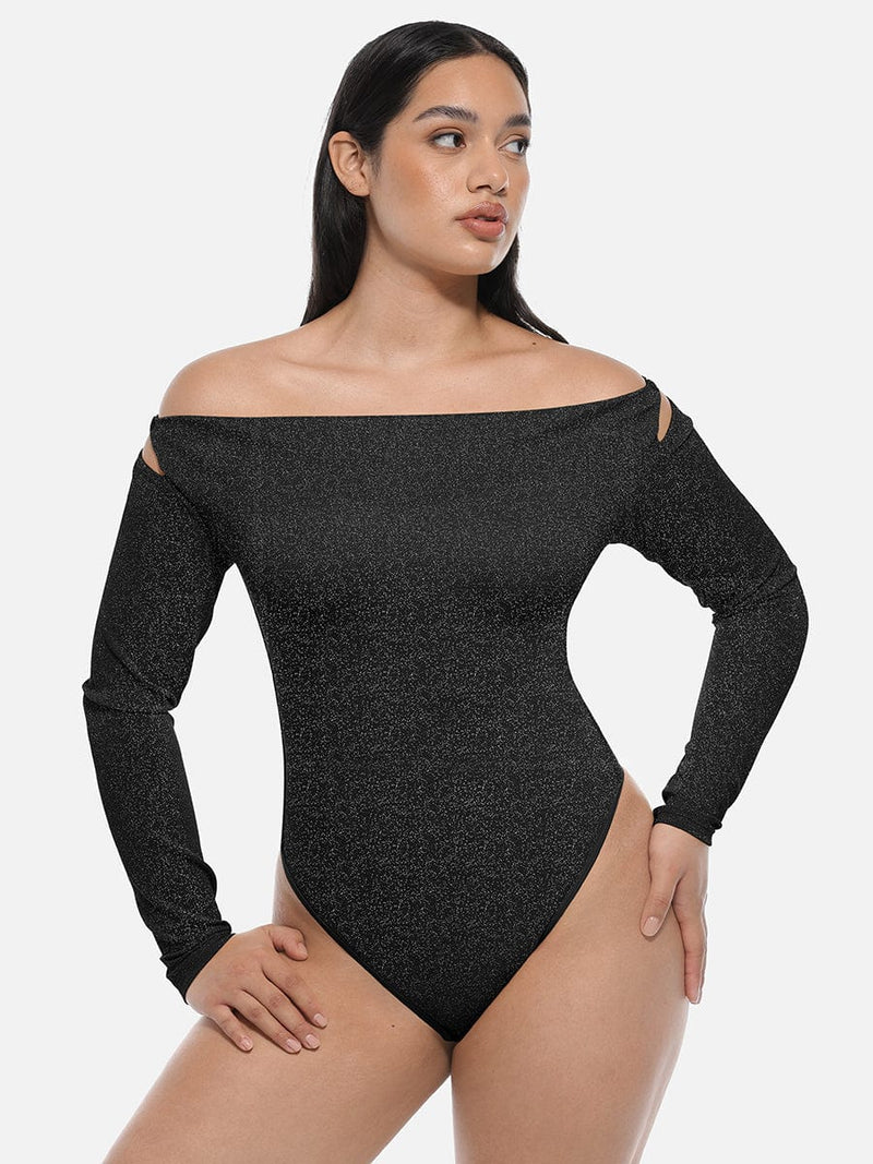 Glansig shapewear-body med inbyggd bh och string