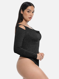 Glansig shapewear-body med inbyggd bh och string