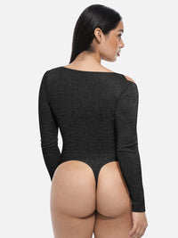 Glansig shapewear-body med inbyggd bh och string